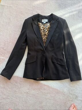H&M Black Tailored Blazer with Leopard-Print Lining